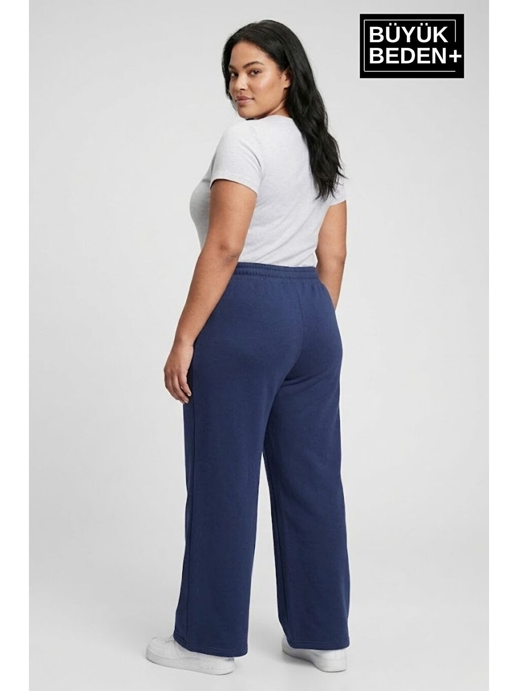 Lacivert Kadın Büyük Beden Bol Paça Yüksek Bel Lastikli NewYork Baskılı Eşofman Altı SPR26BEA988-5-1