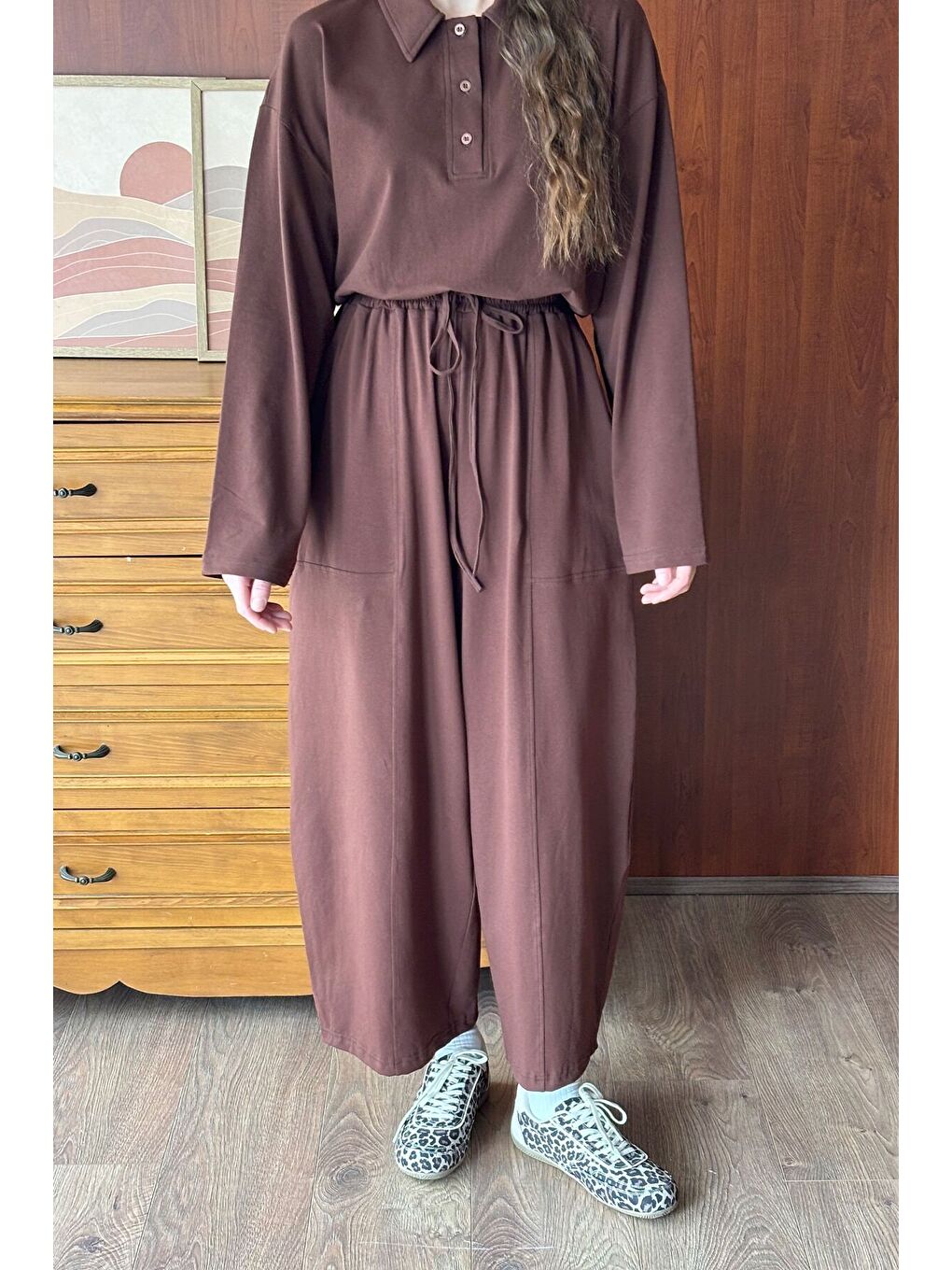 Kahverengi Acı Kahve Süprem Body & Şalvar Pantolon Takım-1