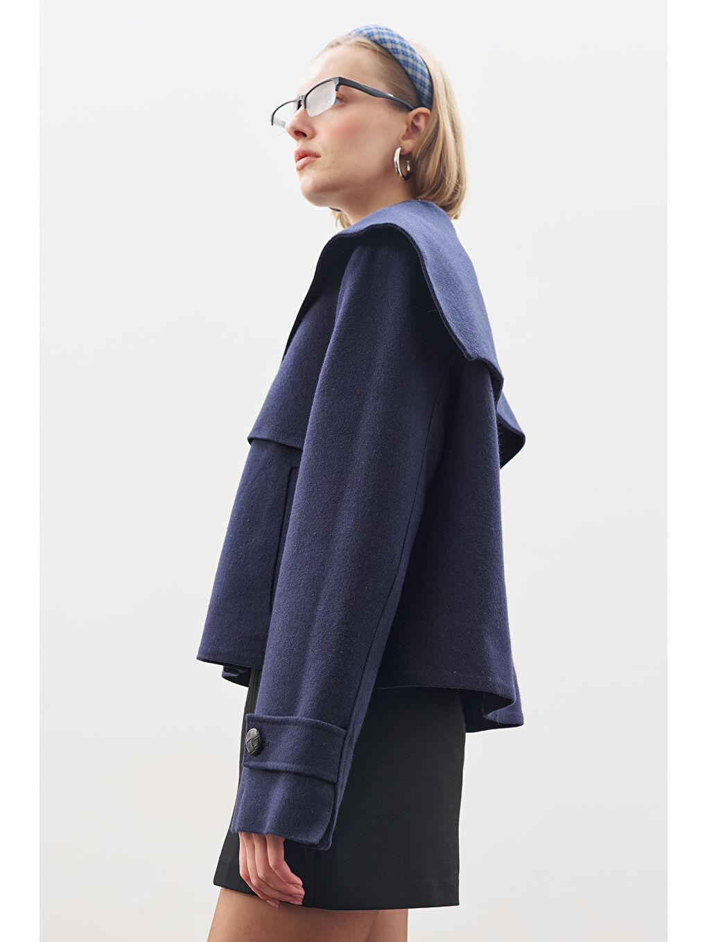 Düğme Detaylı Kaşe Ceket Lacivert-4