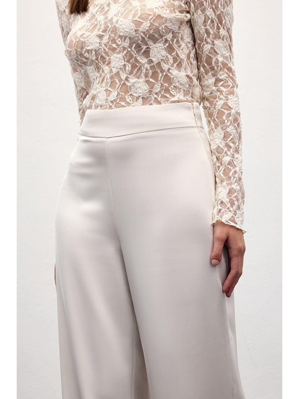 Bej Saten Pantolon - Taş-3