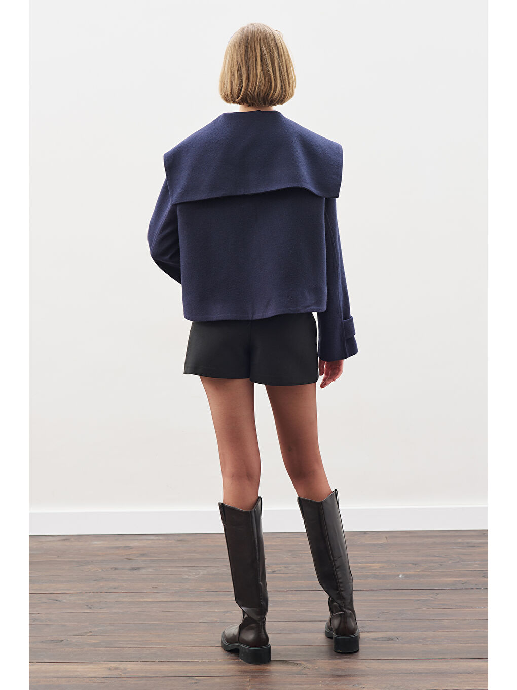 Düğme Detaylı Kaşe Ceket Lacivert-5