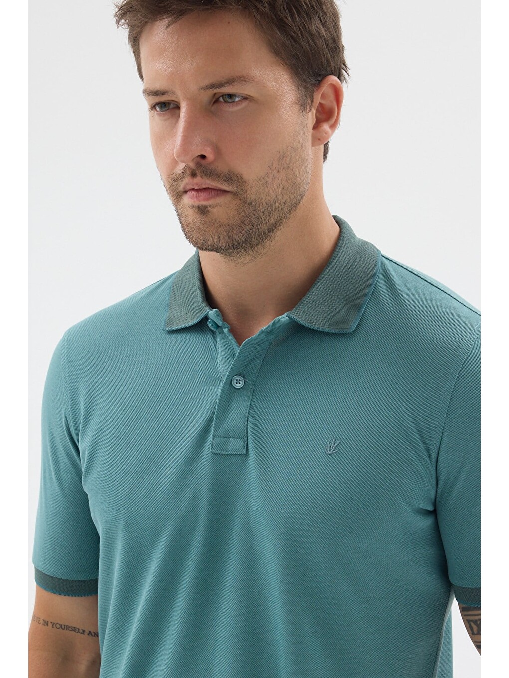 Yeşil Polo Yaka Pike Kısa Kol Slim Fit %100 Pamuk Tişört 1011260171-3