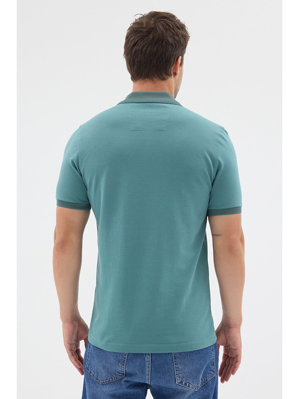Yeşil Polo Yaka Pike Kısa Kol Slim Fit %100 Pamuk Tişört 1011260171-4