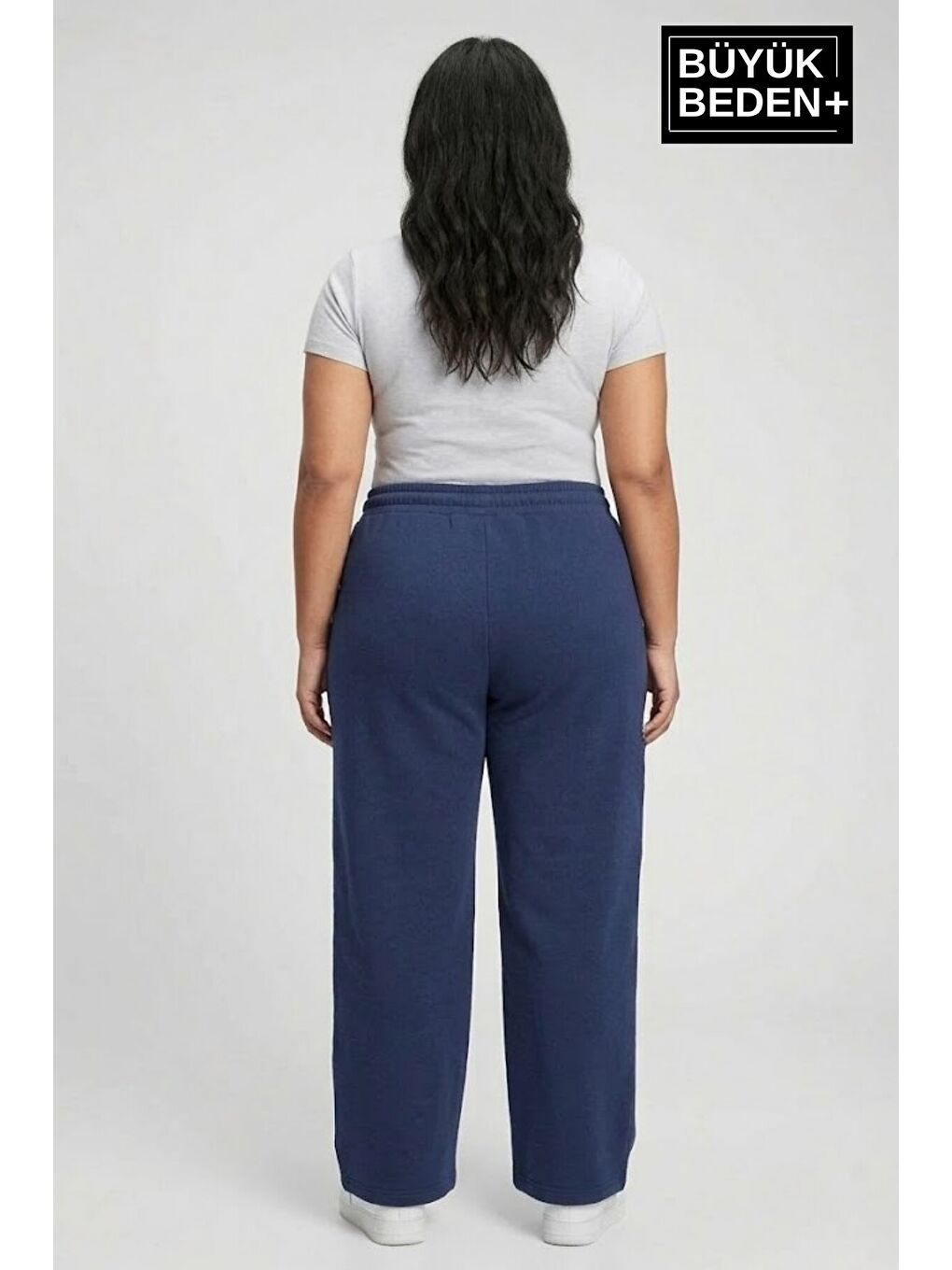 Lacivert Kadın Büyük Beden Bol Paça Yüksek Bel Lastikli NewYork Baskılı Eşofman Altı SPR26BEA988-5-2