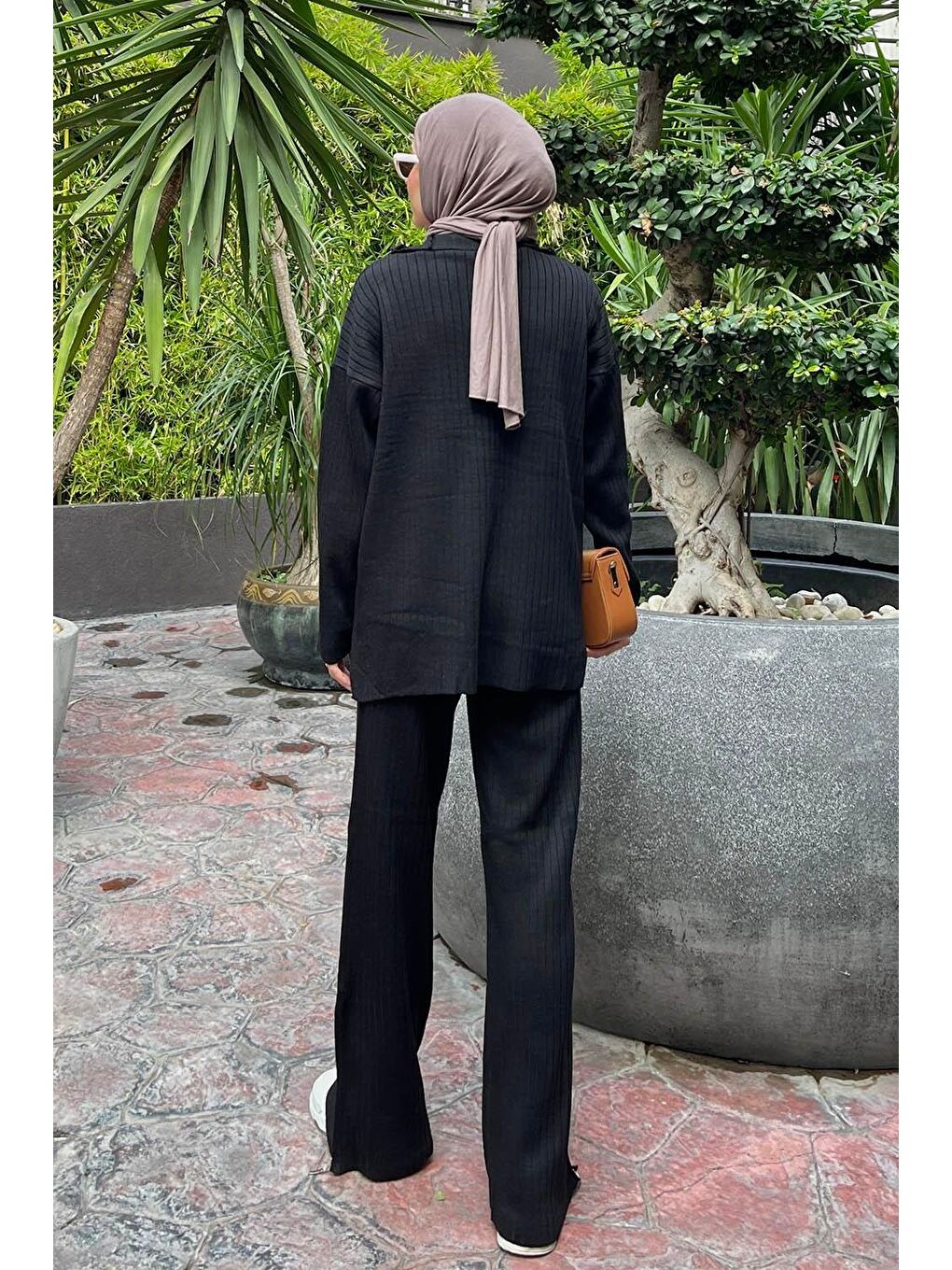 Fermuar Detaylı Pantolon Tesettür Takım Siyah-3