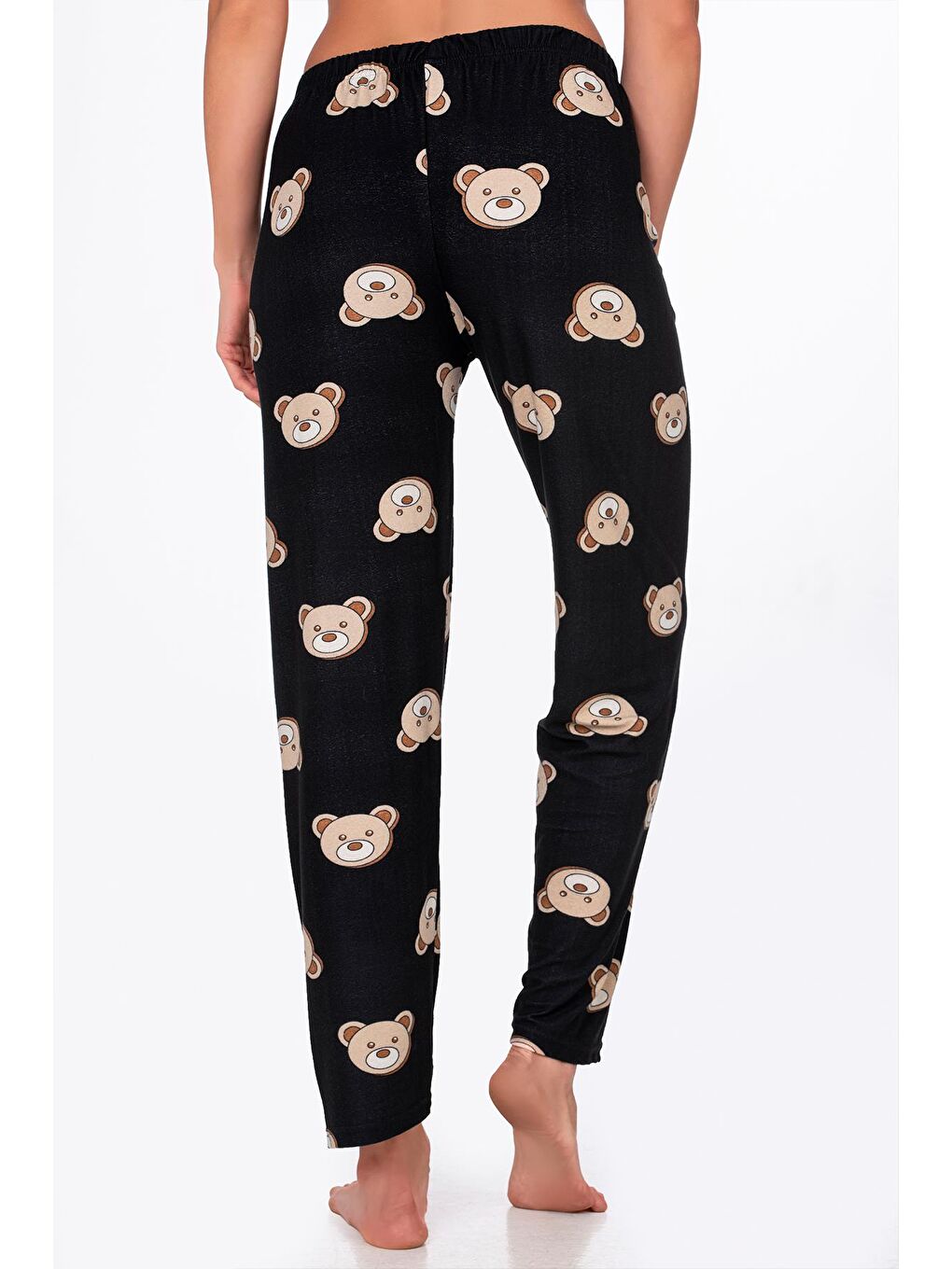 Siyah Kadın Süet Ayıcık Desenli Pijama Tek Alt-2