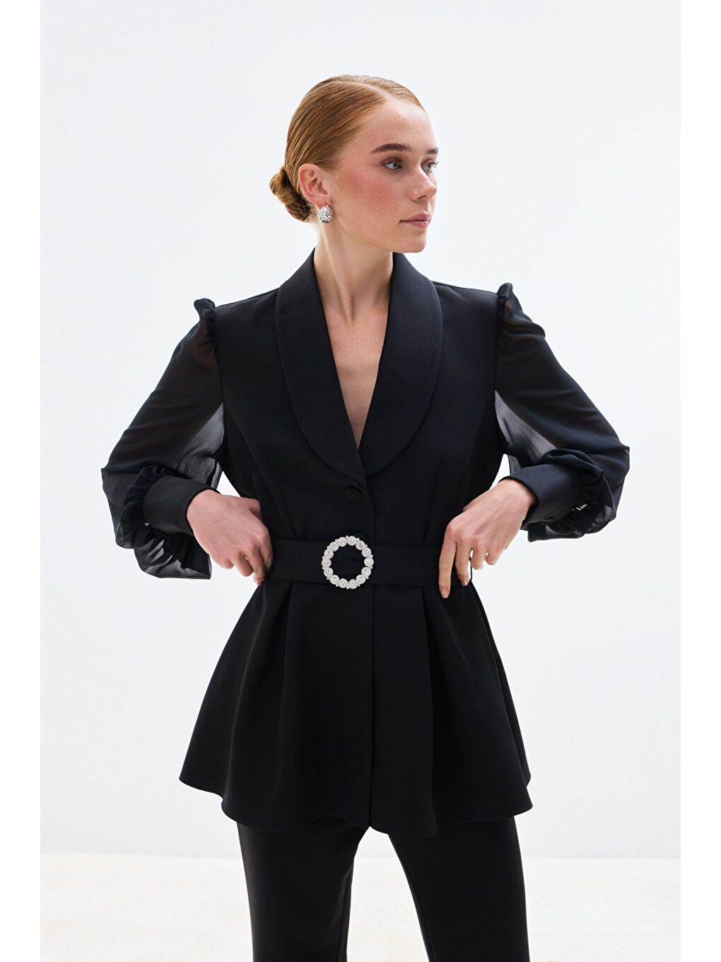 Aksesuar Kemerli Bluz - Siyah-4