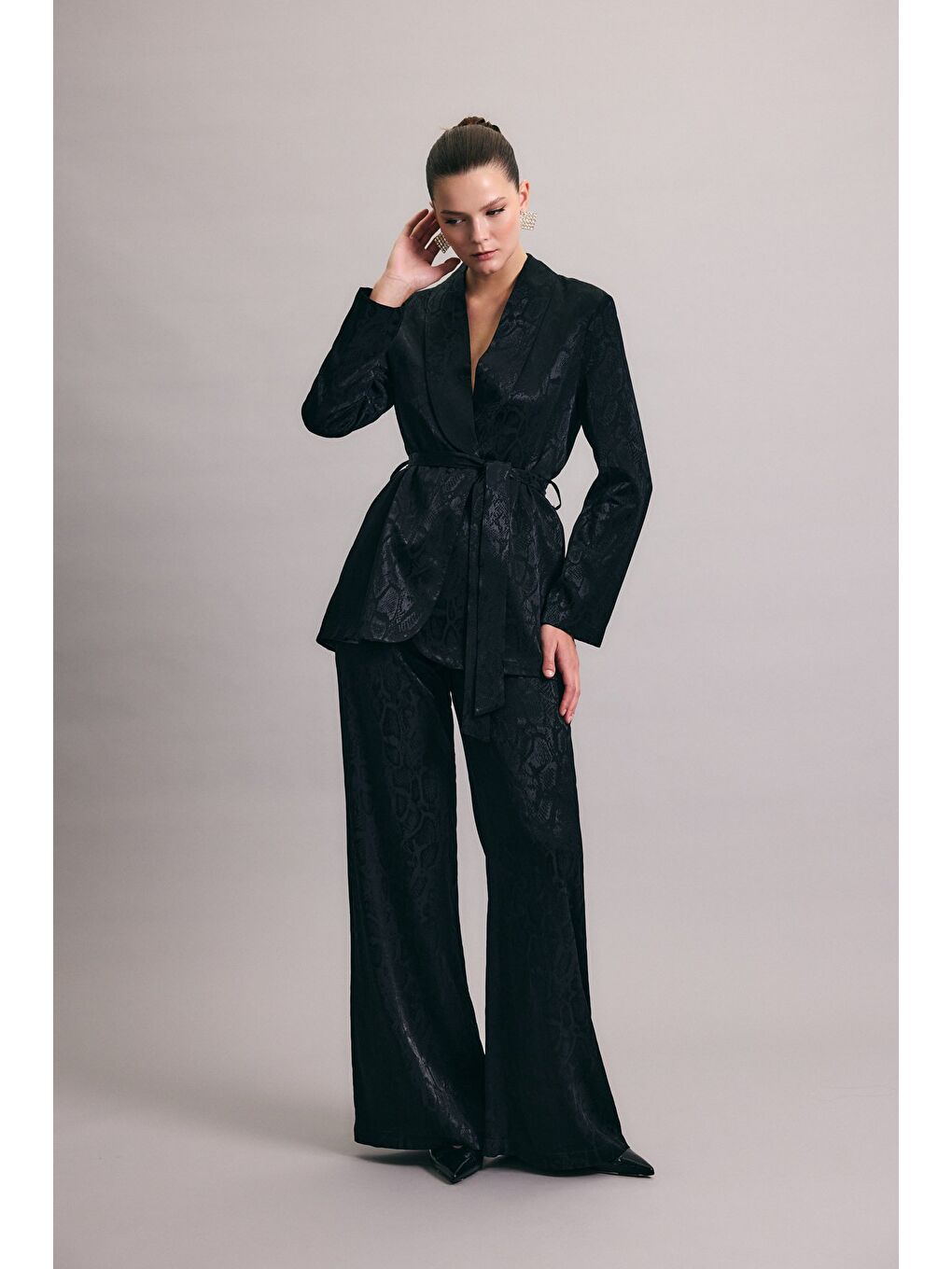 Yılan Desenli Pantolon - Siyah-1