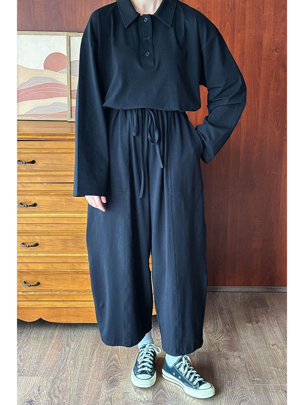 Siyah Süprem Body & Şalvar Pantolon Takım-1