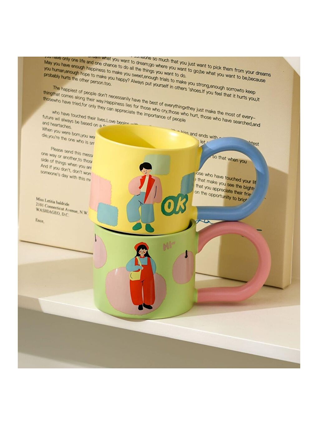 Karışık Pastel Karakter Temalı Seramik Kupa-5