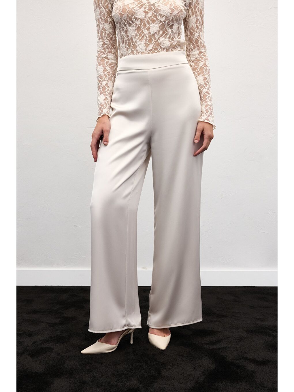 Bej Saten Pantolon - Taş-4