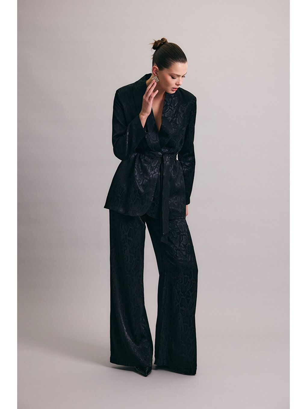 Yılan Desenli Pantolon - Siyah-2