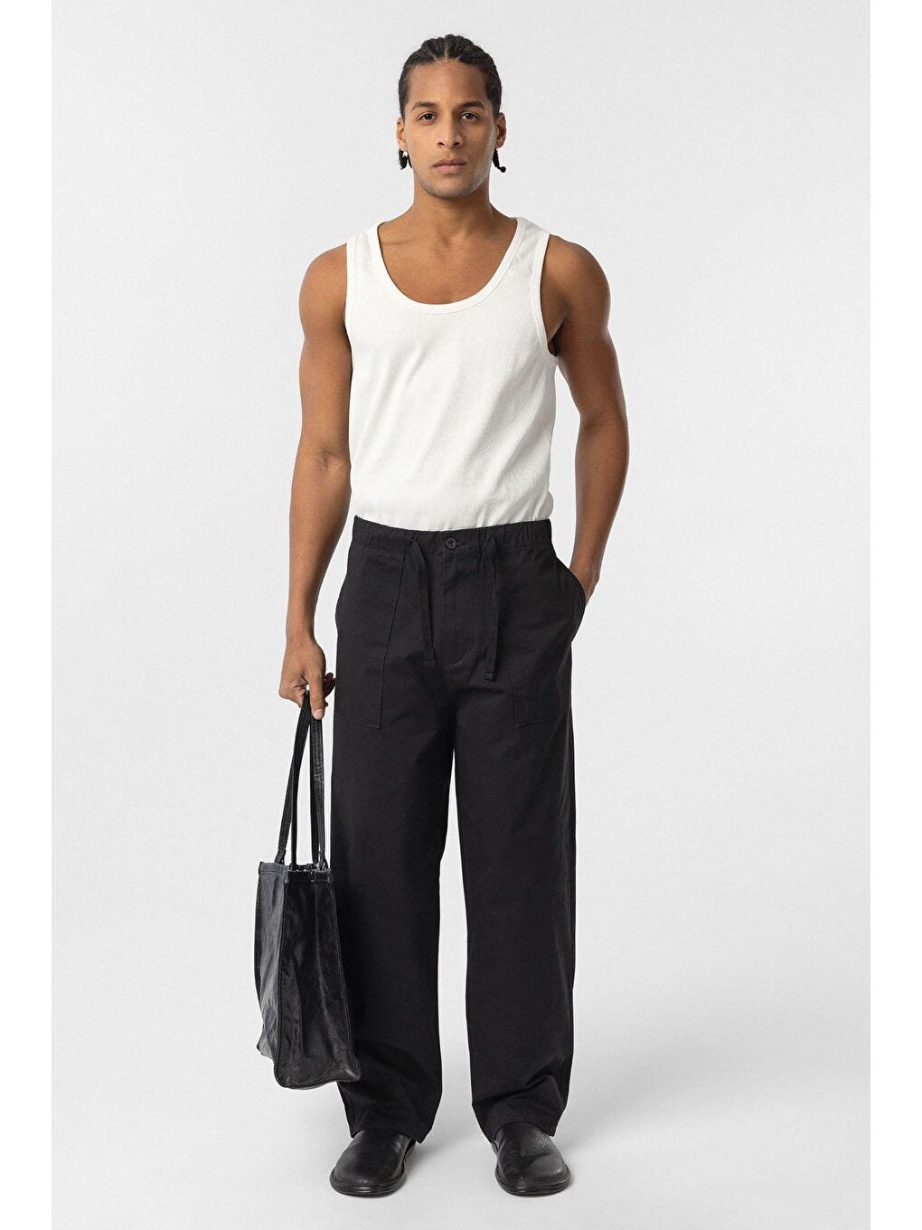 Baggy Fit Gabardin Pantolon Siyah
