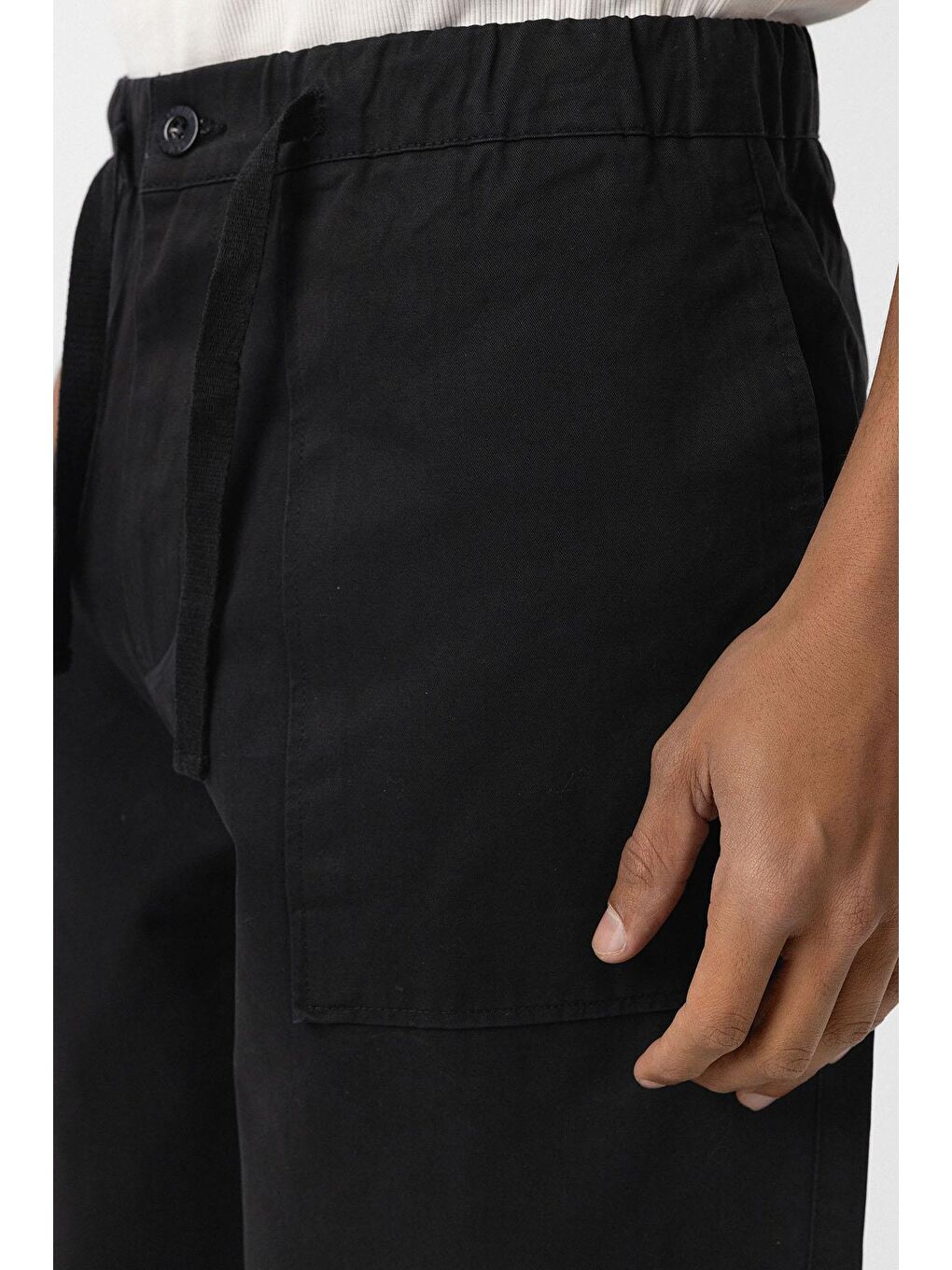 Baggy Fit Gabardin Pantolon Siyah-4