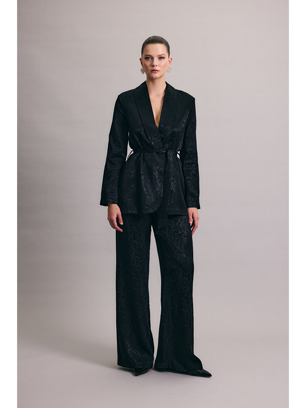 Yılan Desenli Pantolon - Siyah-3