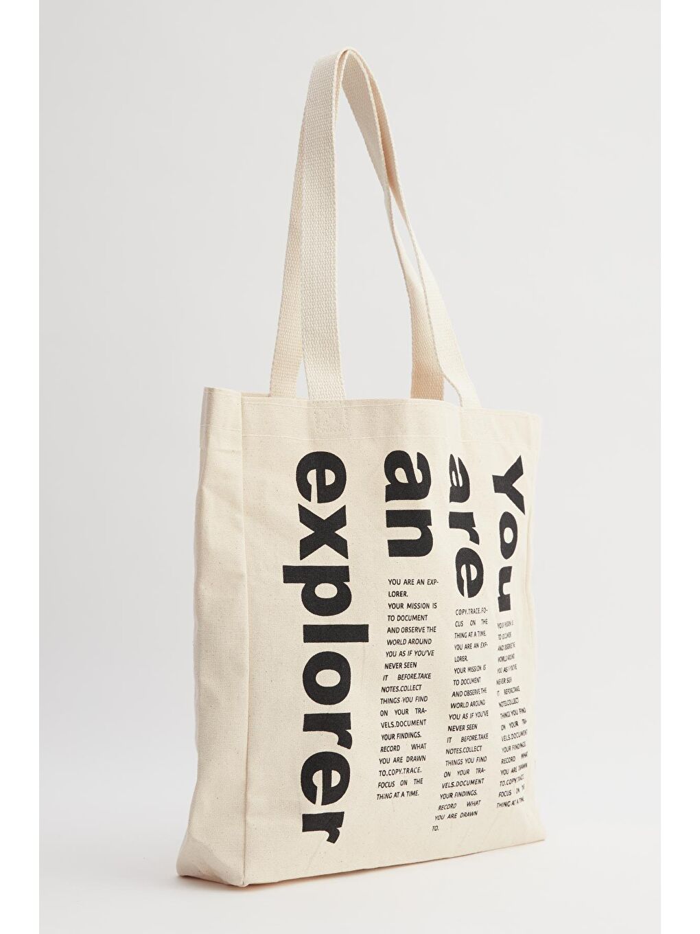 Ekru Baskılı Körüklü Bez Çanta Explorer-2