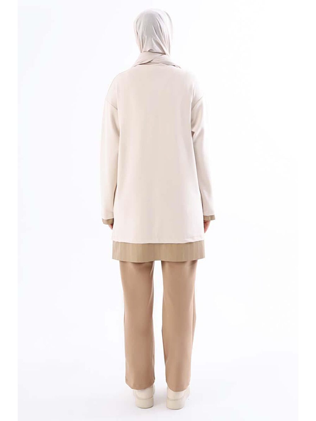 Açık Bej-Deri Detaylı Tunik-3