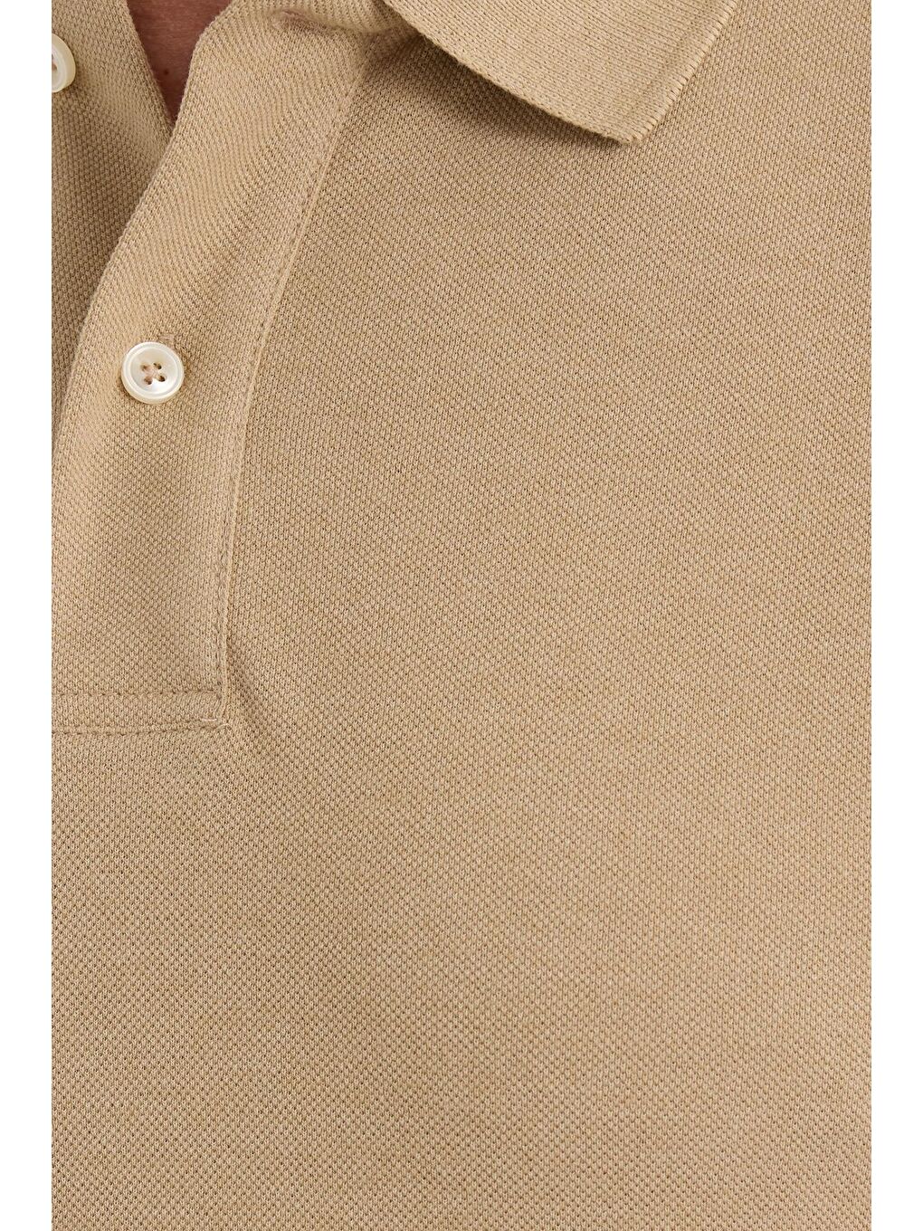 Erkek Slim Fit Dar Kesim Pamuklu Yumuşak Dokulu Serin Tutan Kumaş Düz Pike Bej Polo Yaka Tişört-5