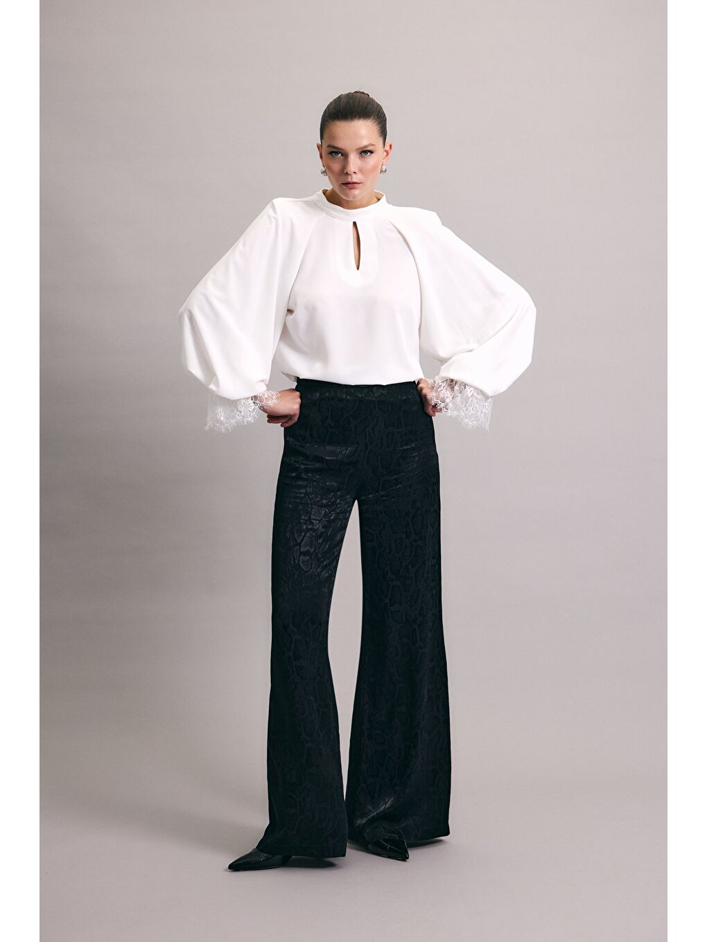 Yılan Desenli Pantolon - Siyah-4