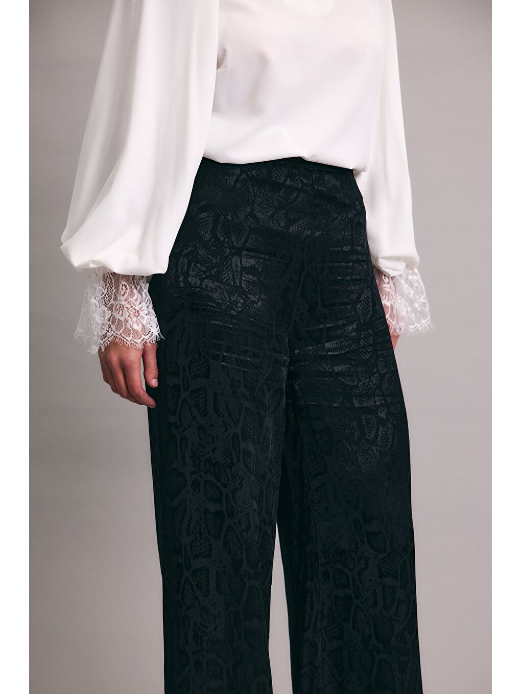 Yılan Desenli Pantolon - Siyah-5