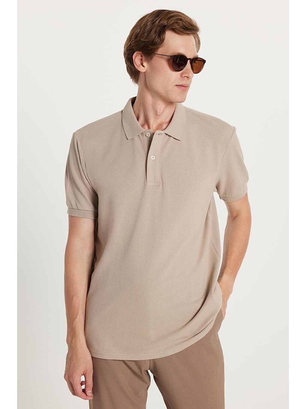 Karışık Erkek 5'Li Paket Gri-Lacivert-Beyaz-Kahverengi-Taş Regular Fit Pamuklu Düz Pike Polo Yaka Tişört-1