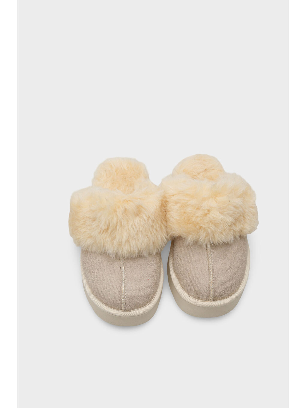Bej Florri Tüylü Burnu Kapalı Kadın Terlik-1