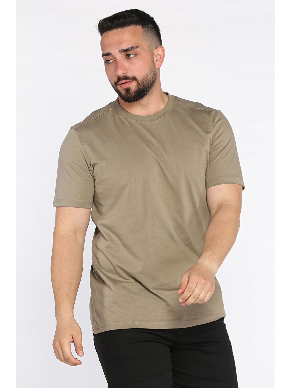 Bej Erkek Bisiklet Yaka Tişört