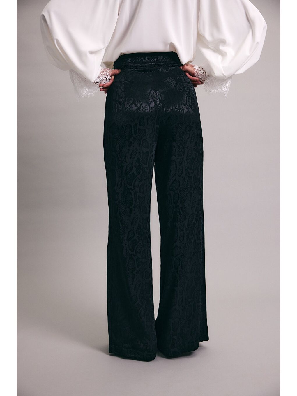 Yılan Desenli Pantolon - Siyah-7