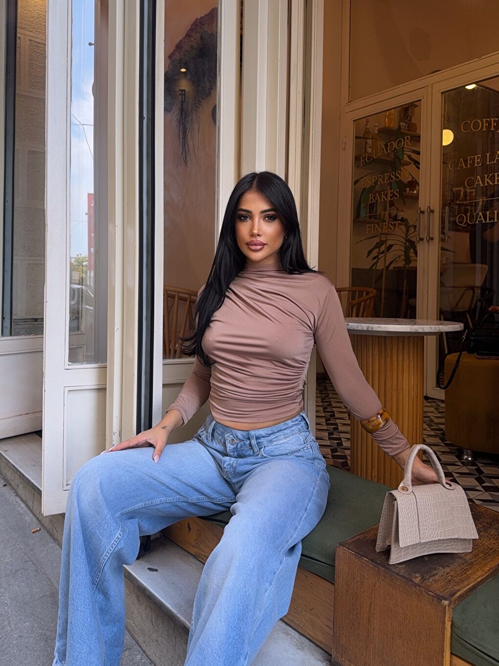 Bej Yarım Balıkçı Vizon Sandy Bluz-1