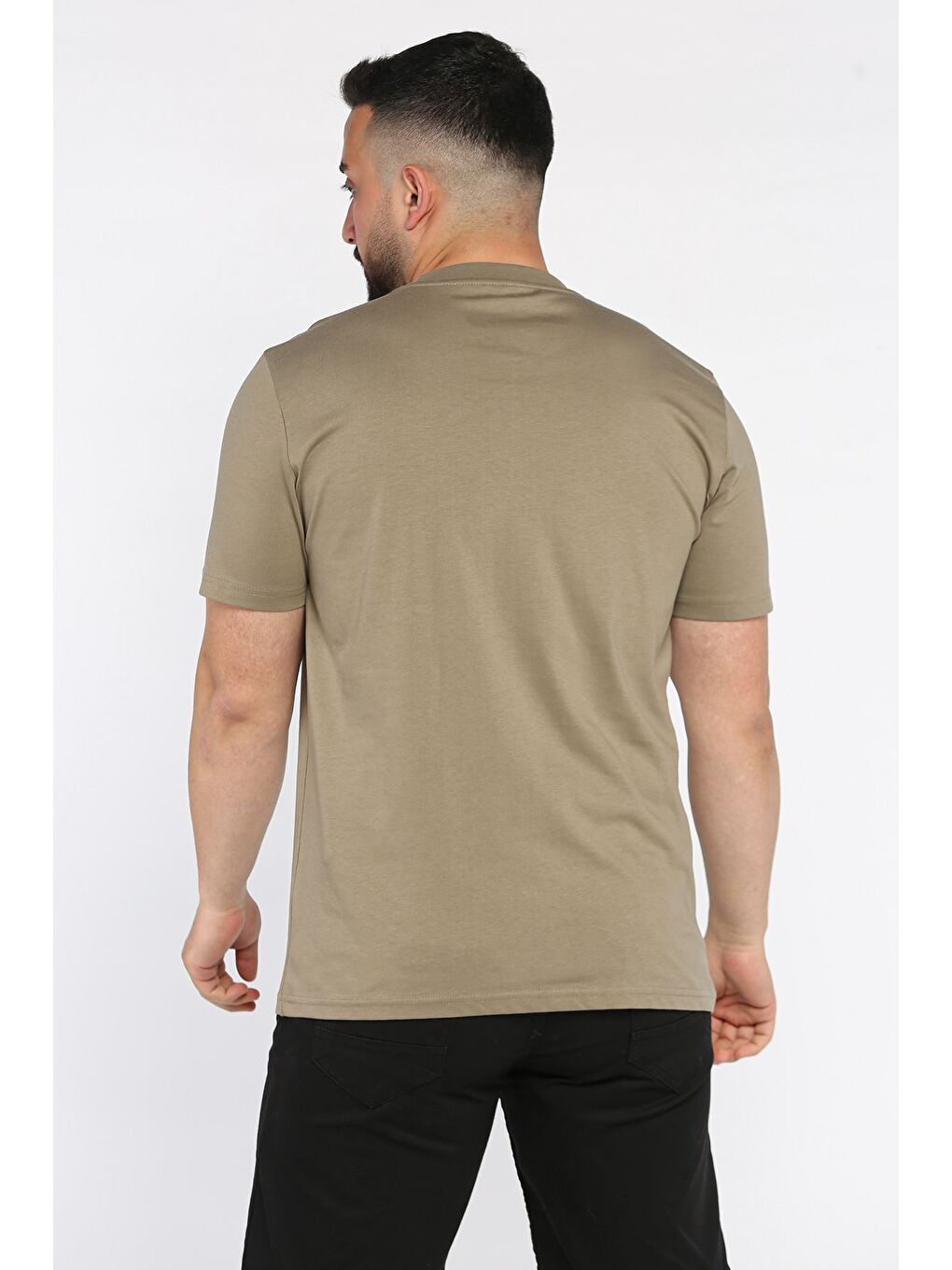 Bej Erkek Bisiklet Yaka Tişört-2