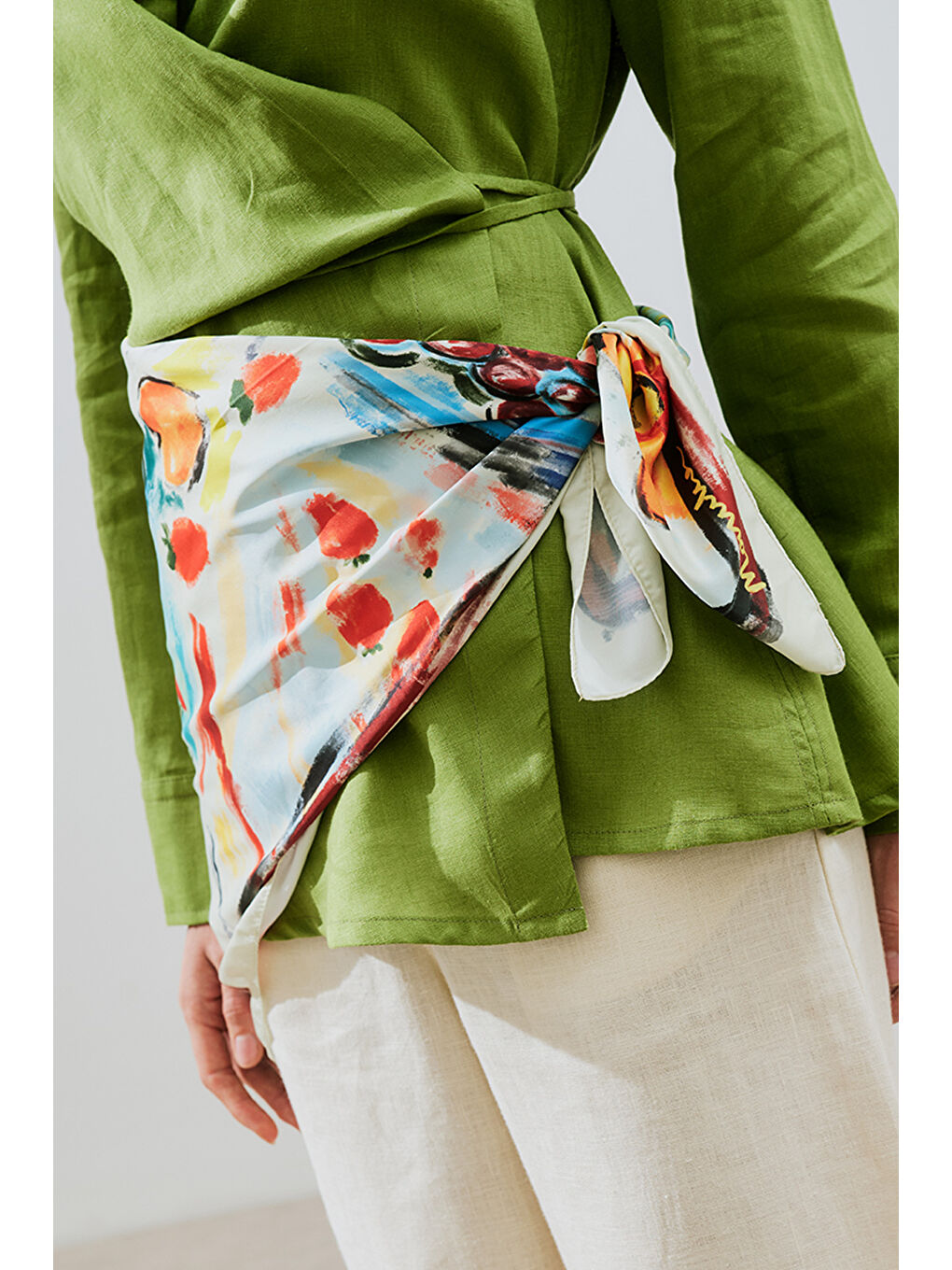 Bej Saten Desenli Şal Gıa-4