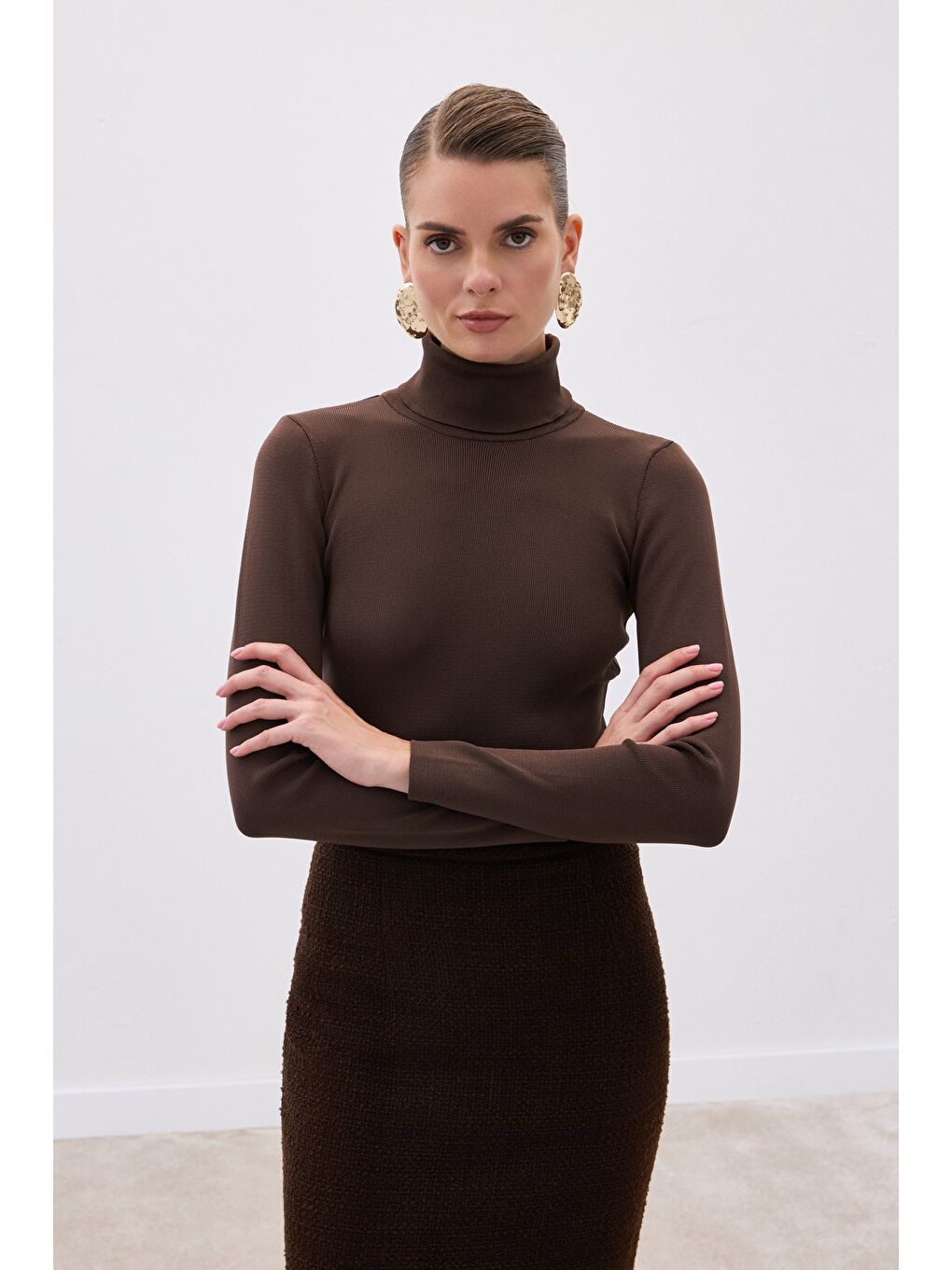 Kahverengi Tam Balıkçı Triko - Kahve