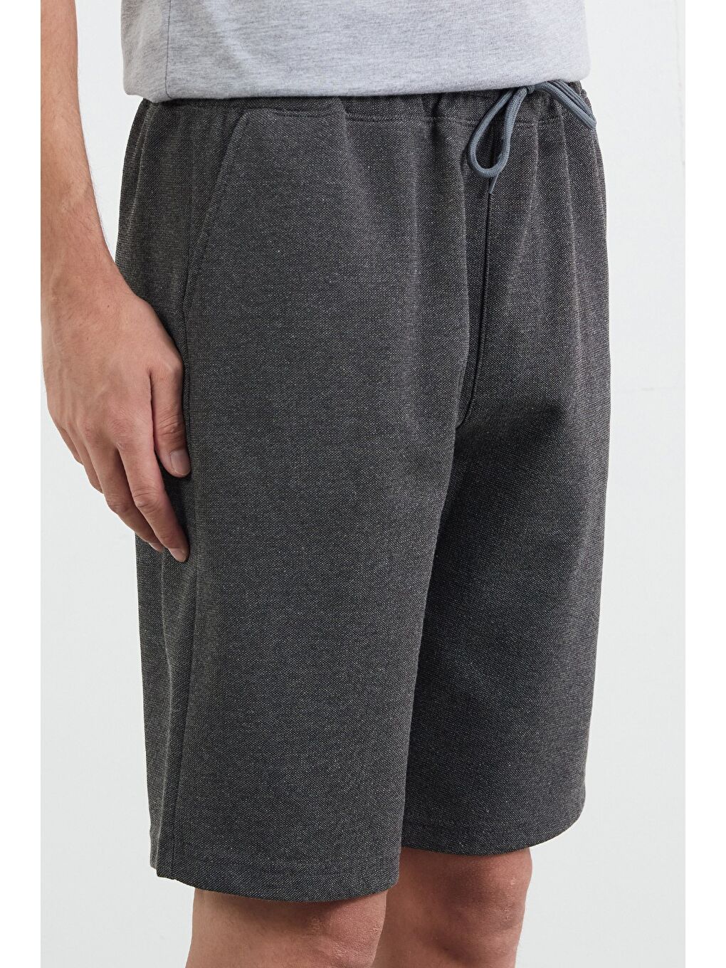 Antrasit Basic Beli Bağlamalı Cepli %100 Pamuk Şort-4