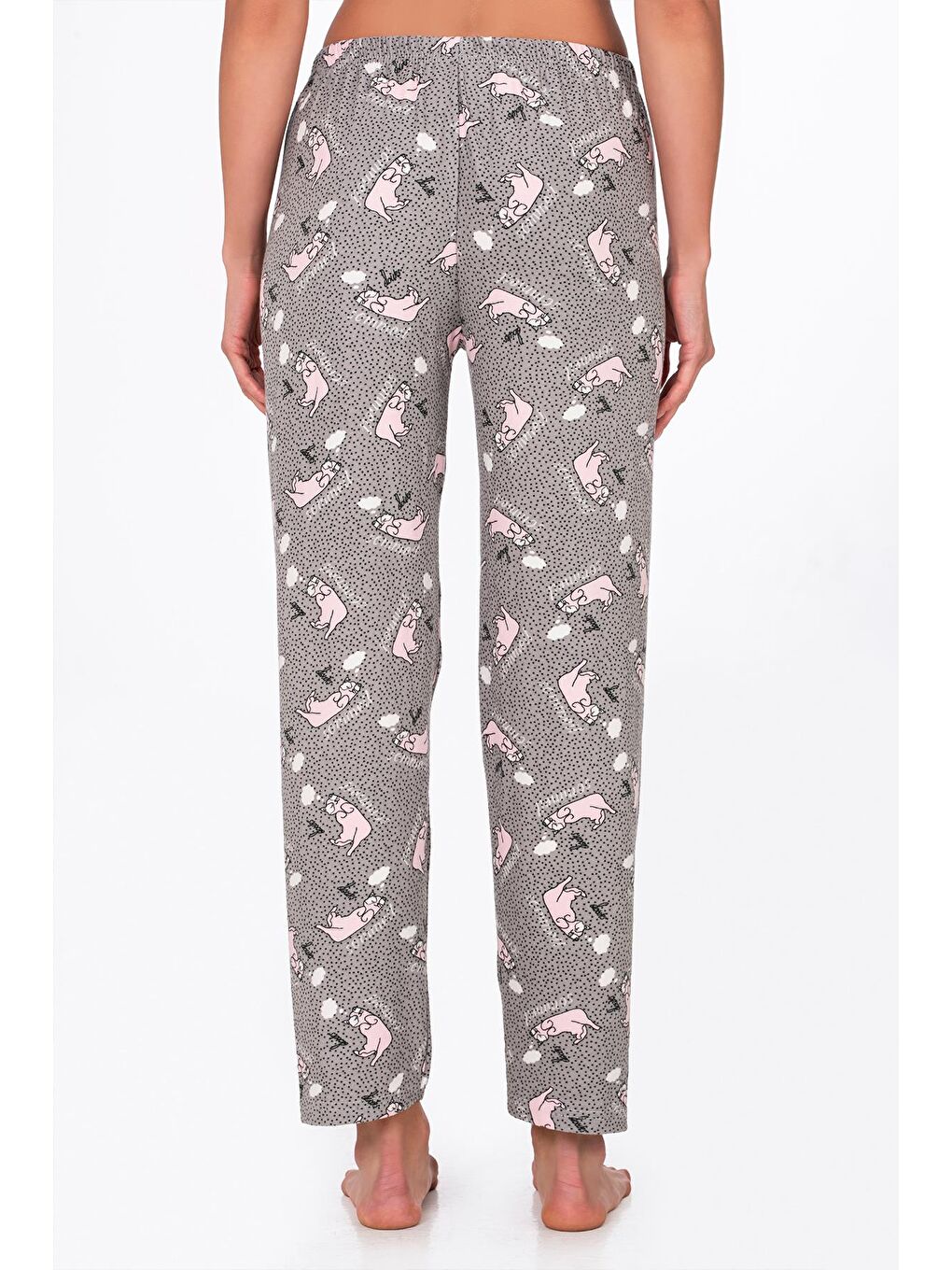Gri Kadın Süet Kedi Desenli Pijama Tek Alt-2