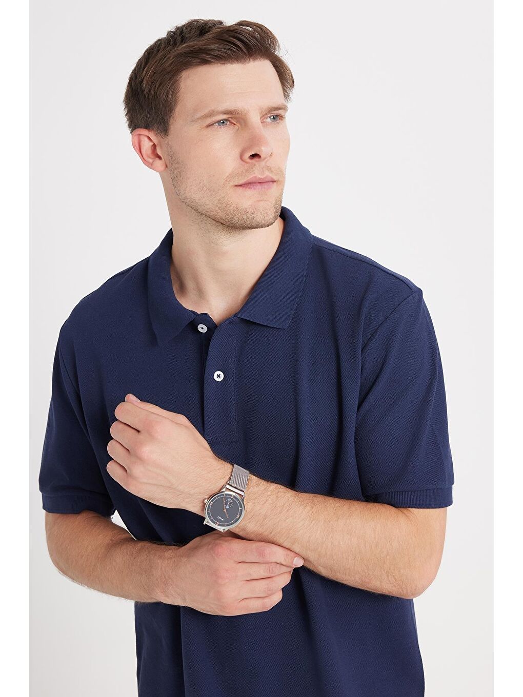 Karışık Erkek 5'Li Paket Gri-Lacivert-Beyaz-Kahverengi-Taş Regular Fit Pamuklu Düz Pike Polo Yaka Tişört-4