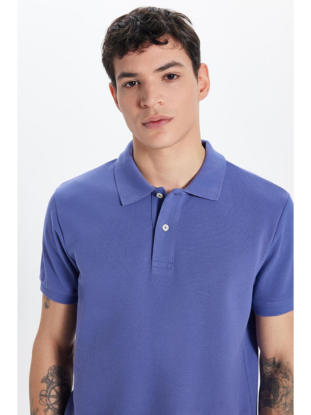 Erkek Slim Fit Dar Kesim %100 Pamuk Koyu Lila Polo Yaka Tişört-1