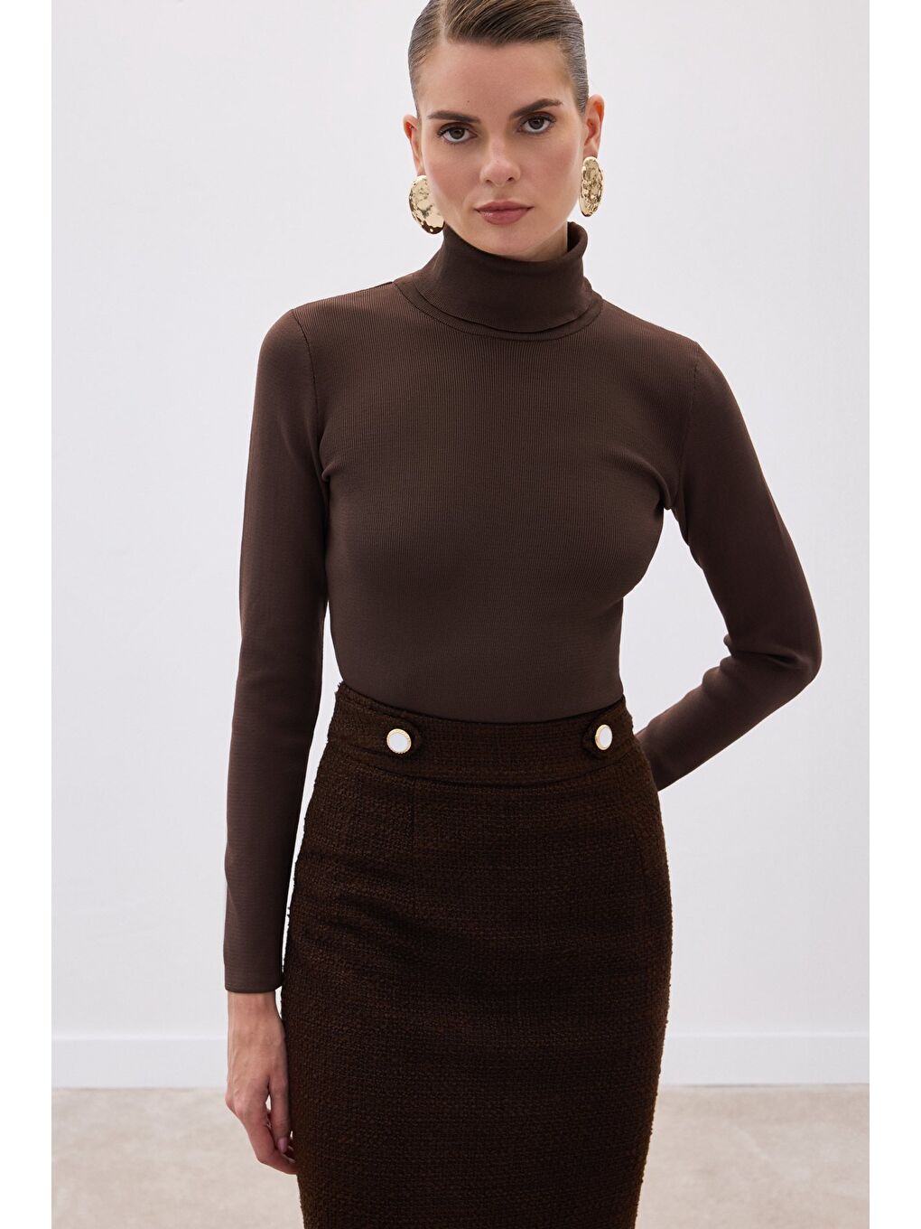 Kahverengi Tam Balıkçı Triko - Kahve-1