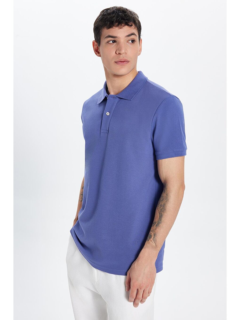 Erkek Slim Fit Dar Kesim %100 Pamuk Koyu Lila Polo Yaka Tişört-2