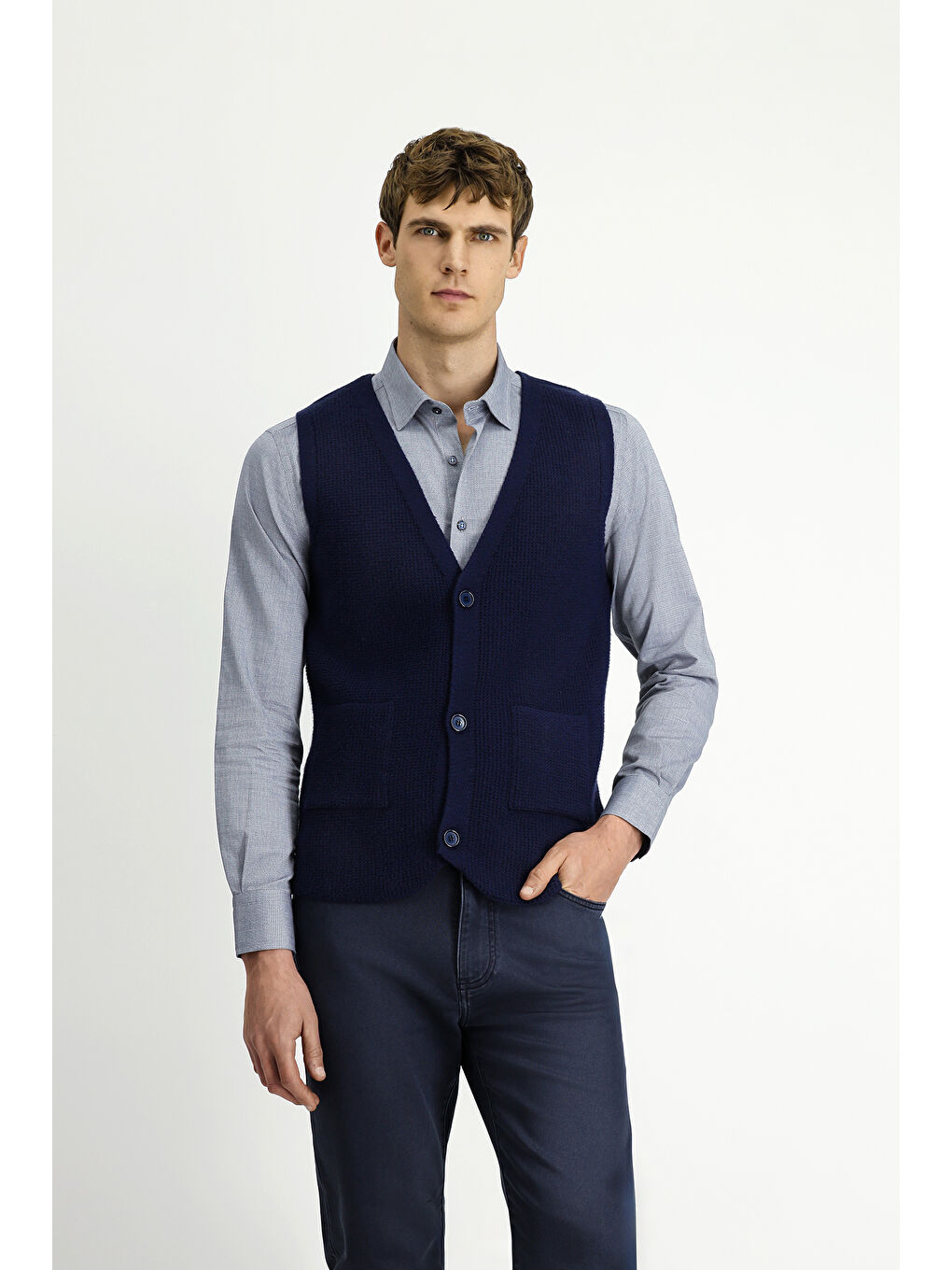 Lacivert V Yaka Triko Yelek