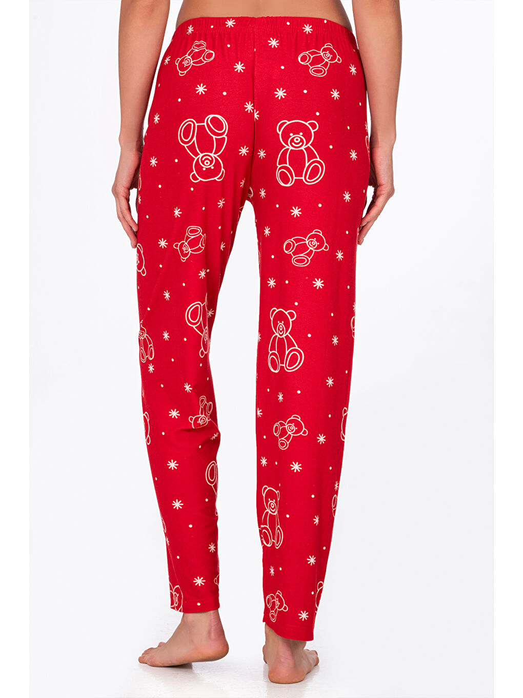 Kadın Süet Kırmızı Ayıcık Desenli Pijama Tek Alt-2