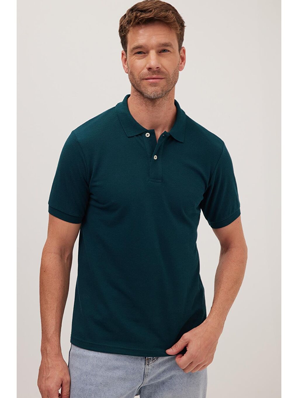 Petrol Erkek Slim Fit Dar Kesim Pamuklu Yumuşak Dokulu Serin Tutan Kumaş Düz Pike Yeşil Polo Yaka Tişört