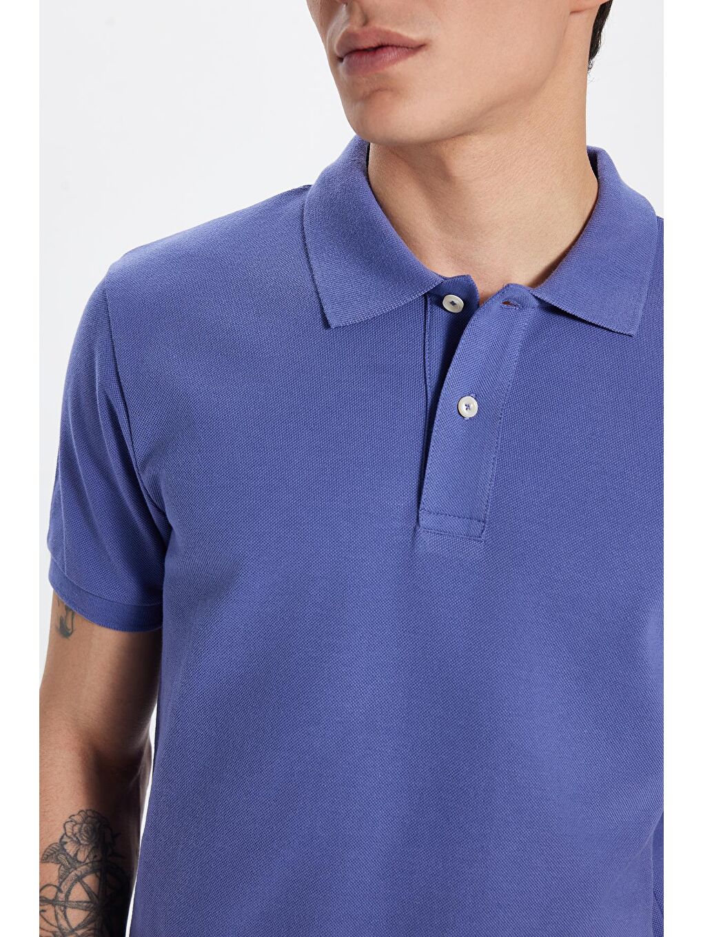 Erkek Slim Fit Dar Kesim %100 Pamuk Koyu Lila Polo Yaka Tişört-3
