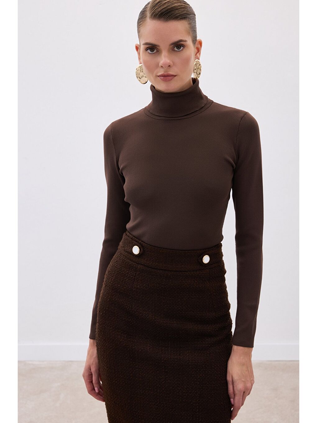 Kahverengi Tam Balıkçı Triko - Kahve-2