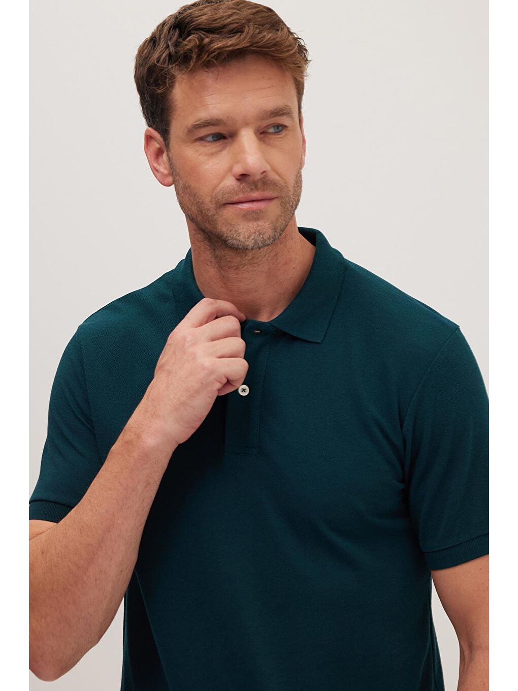 Petrol Erkek Slim Fit Dar Kesim Pamuklu Yumuşak Dokulu Serin Tutan Kumaş Düz Pike Yeşil Polo Yaka Tişört-1