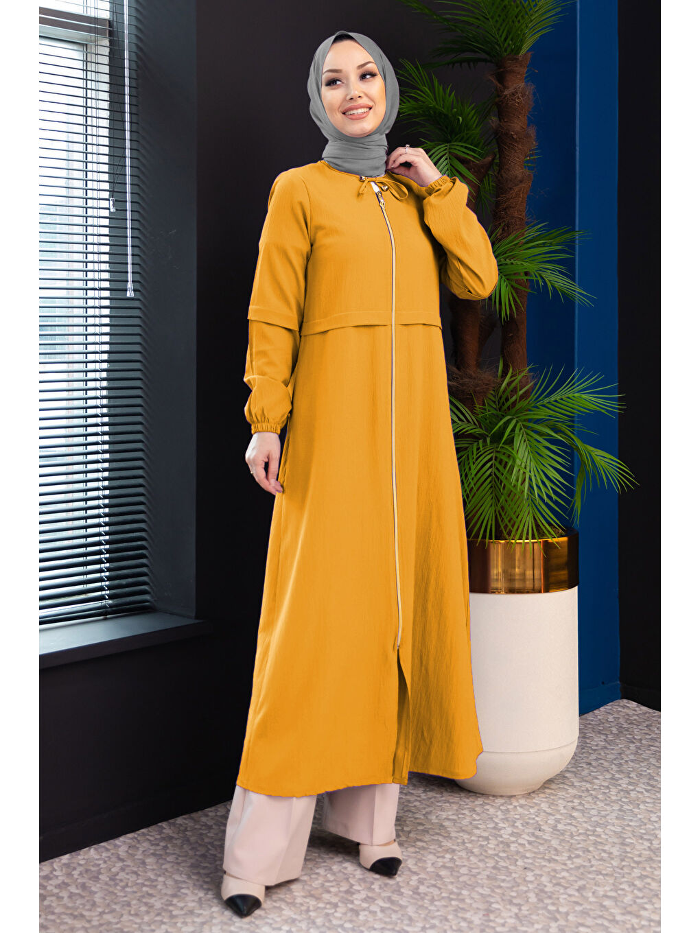 Sarı Fermuarlı Kap Hardal - 27072-1