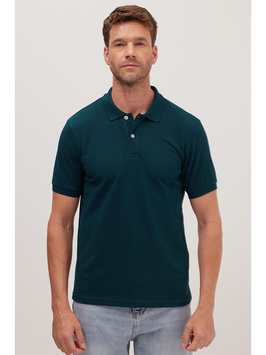 Petrol Erkek Slim Fit Dar Kesim Pamuklu Yumuşak Dokulu Serin Tutan Kumaş Düz Pike Yeşil Polo Yaka Tişört-3