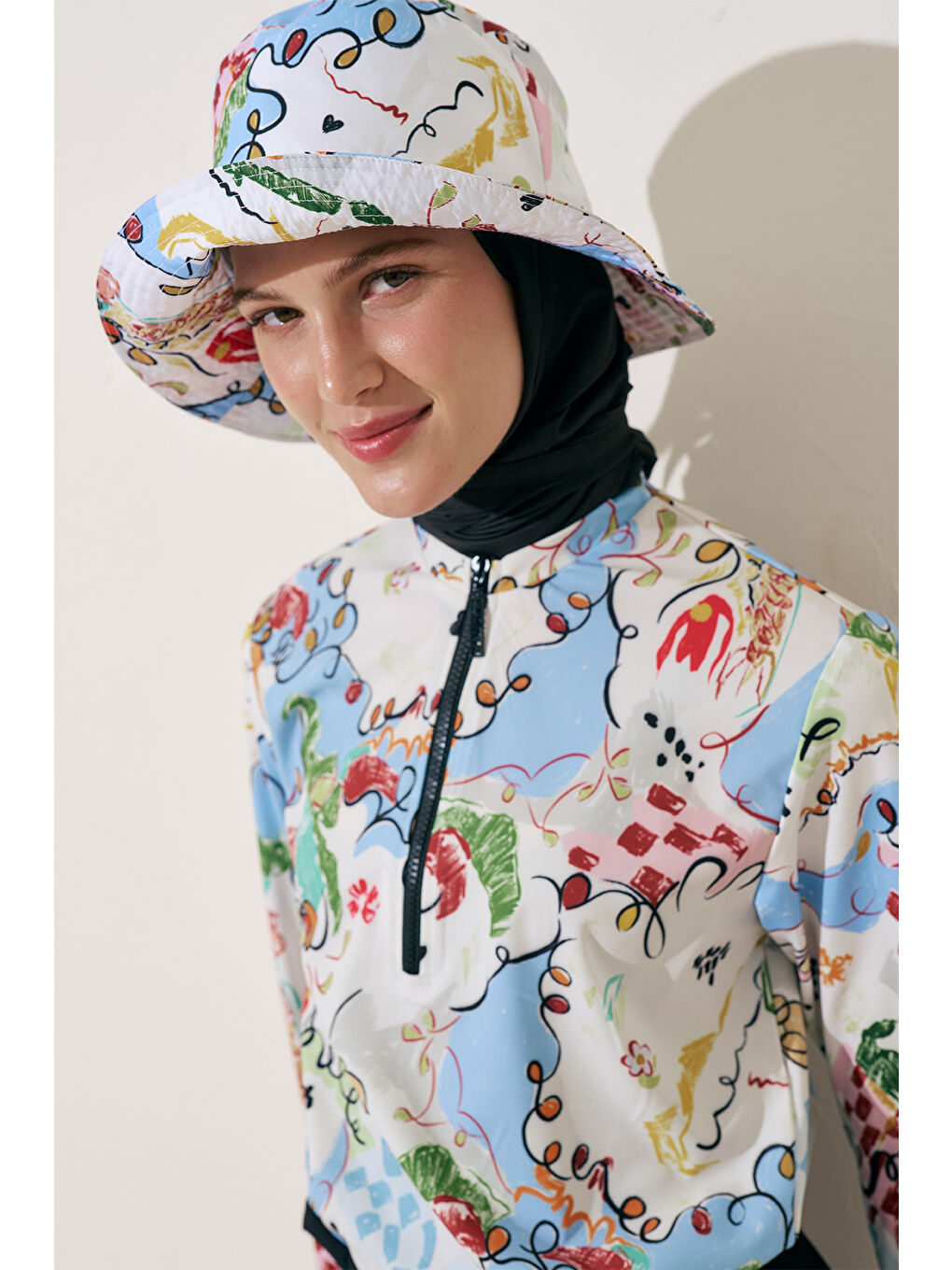 Karışık Eşarp Detaylı Bucket Şapka Summer