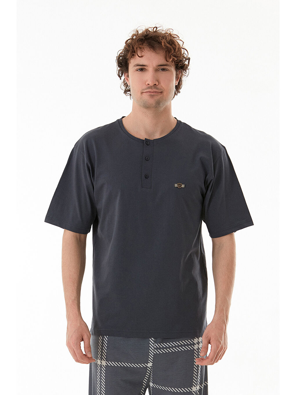 Antrasit Ekose Desenli %100 Pamuk Pijama Takımı-1