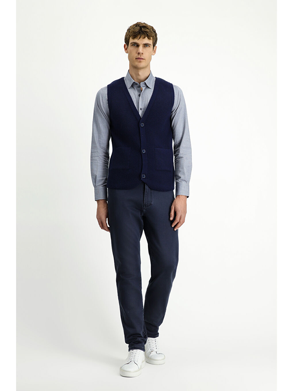 Lacivert V Yaka Triko Yelek-1