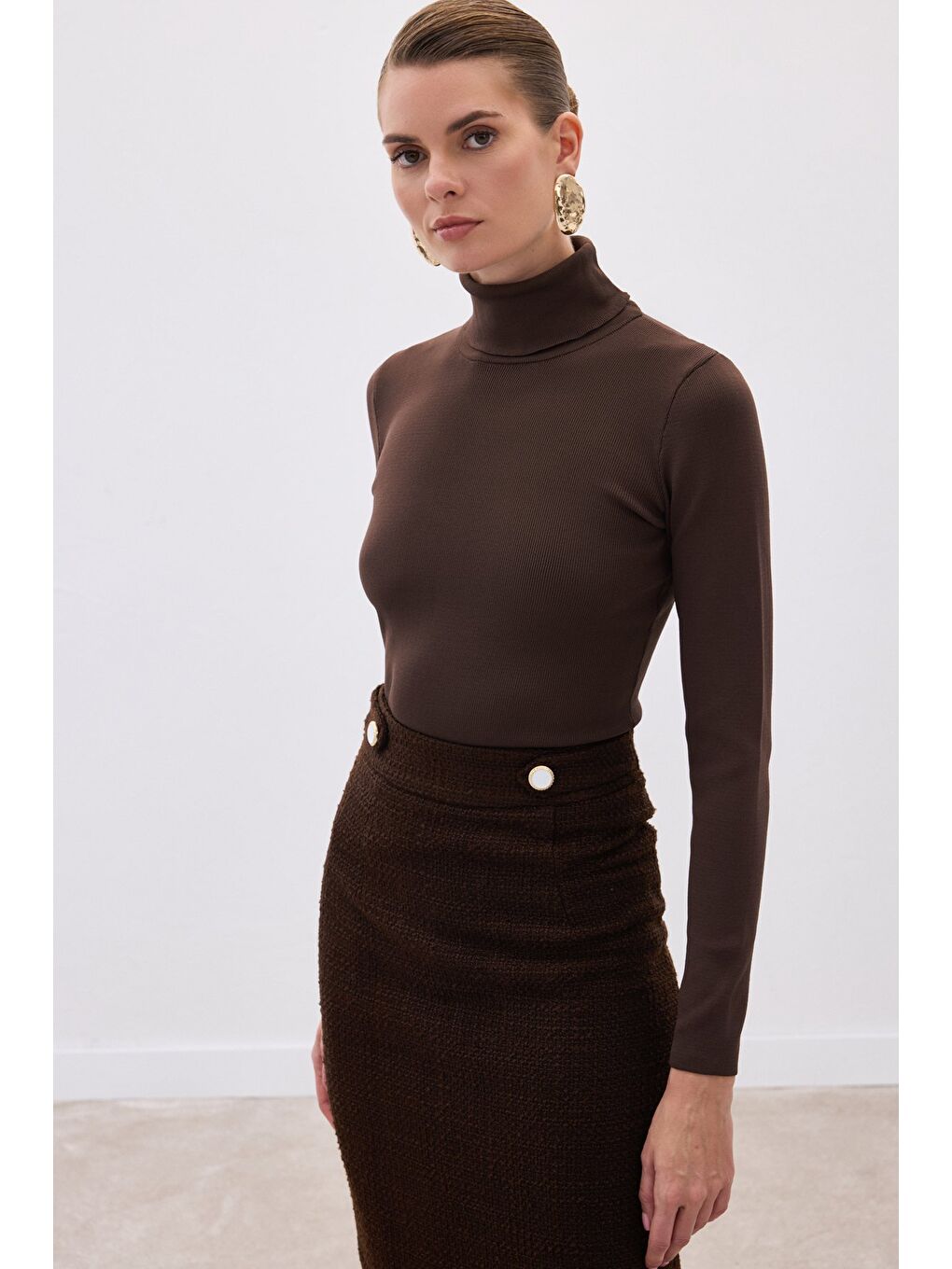 Kahverengi Tam Balıkçı Triko - Kahve-3